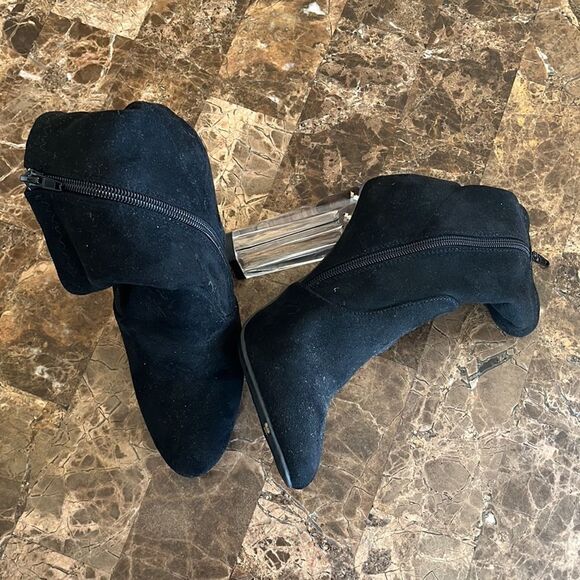 Clear Block Heel Suede Booties. - Picture 2 of 5